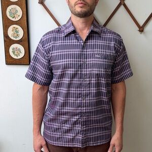 “Thomas” Embroidered Pocket Purple Plaid Short Sleeve Button Up Shirt